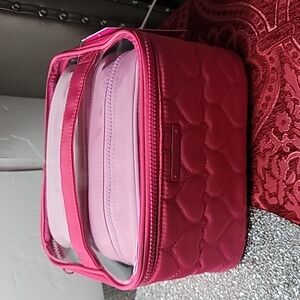 Betsey Johnson Pink Quilted Cosmetic Bag Set